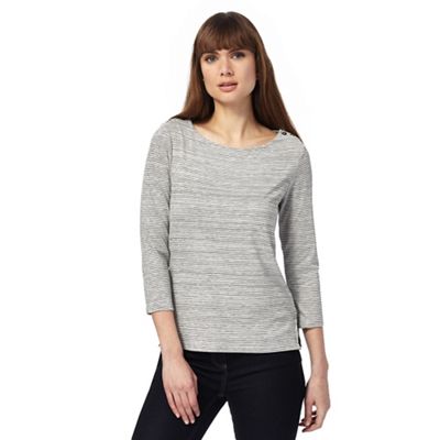 Grey striped boat neck top